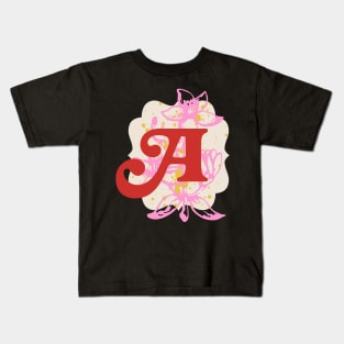 Monogram Letter A with Vintage Flower Graphic Kids T-Shirt